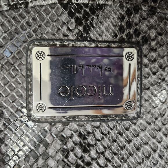 Nicole Miller Purse Patent Snakeskin Print Pattern Chain Accent Strap Zippers LN - Picture 5 of 12